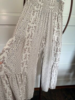 Boho Patchwork Wide Leg Pants Smocked Waist Flowy Festival Palazzo L